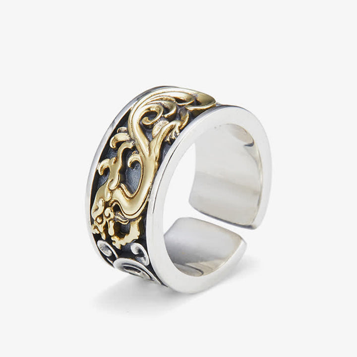 Kupfer Drachen Blüte Ring mit Stärke Fengshui Glück Energiering