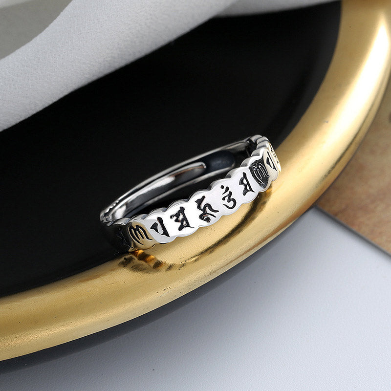 Ring 925 Silber Sechs Wahrheitsworte Ruhe Weisheit Buddhistische Mantra
