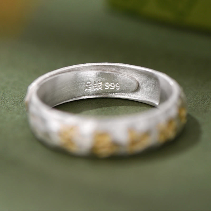 Silberring 925 Om Mani Padme Hum mit goldenen Akzenten Balance