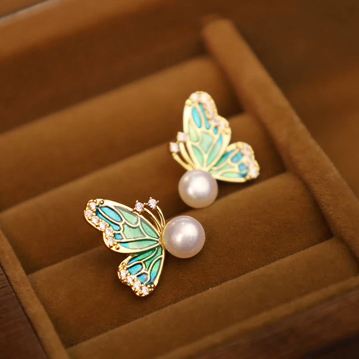 Schmetterling Ohrringe Perle Silber Vergoldet Boho Schmuck spirituell Ohrhänger