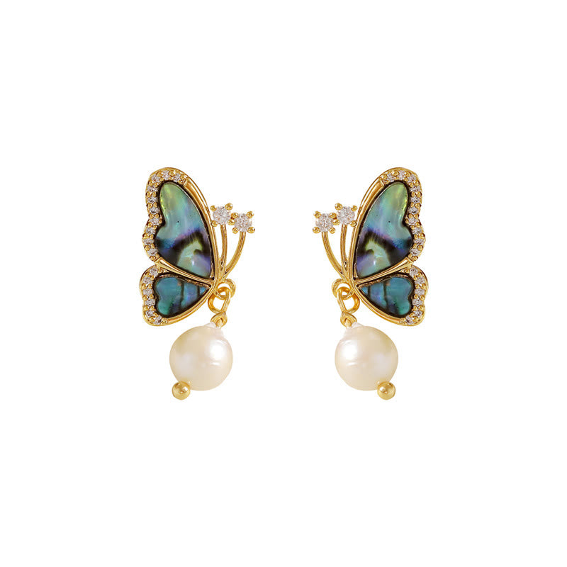 Ohrringe Perle Schmetterling Liebe Abalone Gold Boho Schmuck spirituell