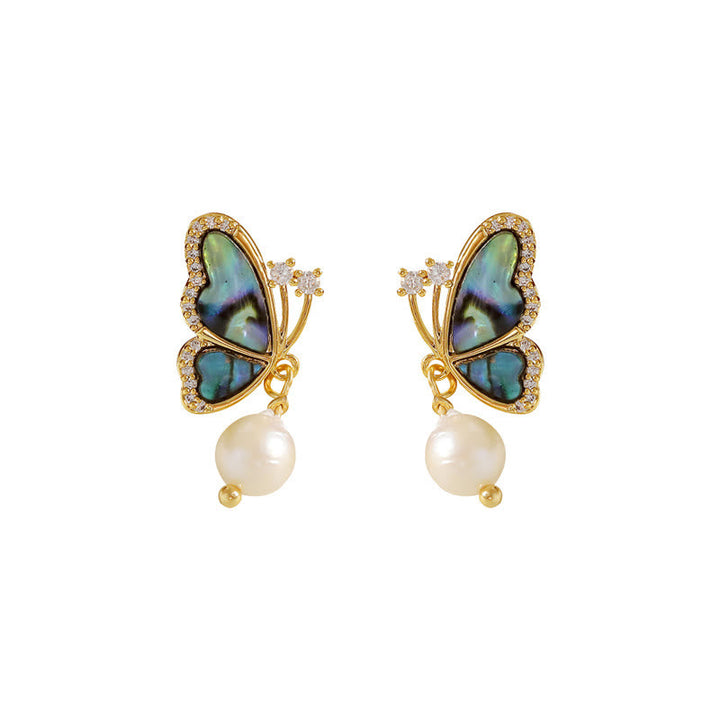 Ohrringe Perle Schmetterling Liebe Abalone Gold Boho Schmuck spirituell