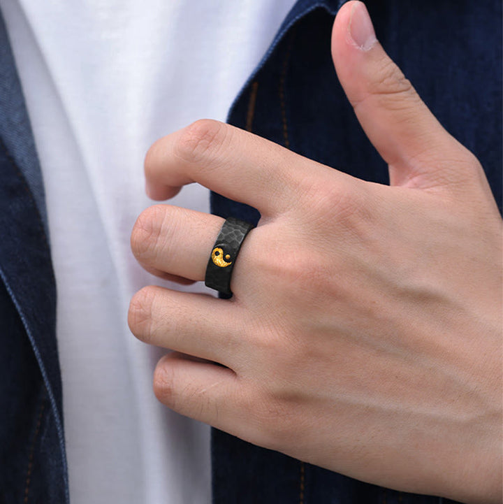 Ring 925 Silber Gold Yin Yang Balance getragen Fengshui Schutz