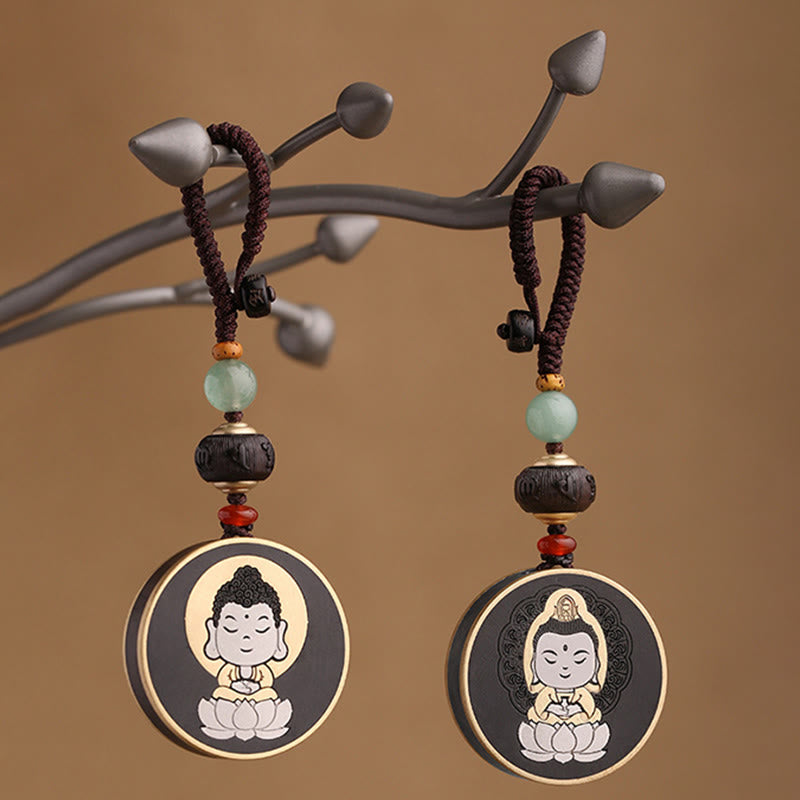 Schlüsselanhänger Buddha Ebenholz Balance Lotus Meditation spirituell Glücksbringer Anhänger