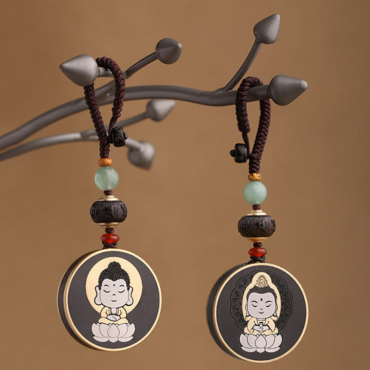 Schlüsselanhänger Buddha Ebenholz Balance Lotus Meditation spirituell Glücksbringer Anhänger
