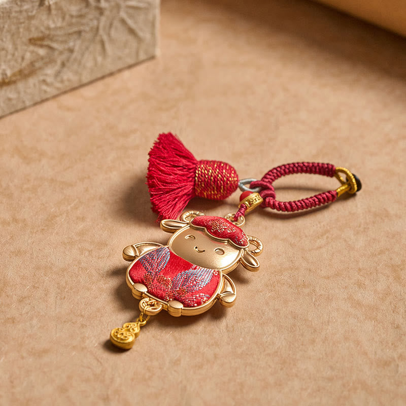 Schlüsselanhänger Tierkreis Brokat Quaste rot gold Glücksbringer Feng Shui spirituell