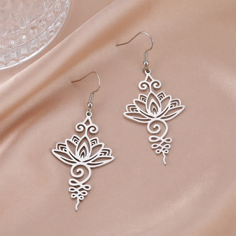 Lotus Ohrringe Edelstahl Silber Boho Schmuck spirituell Ohrhänger Unalome