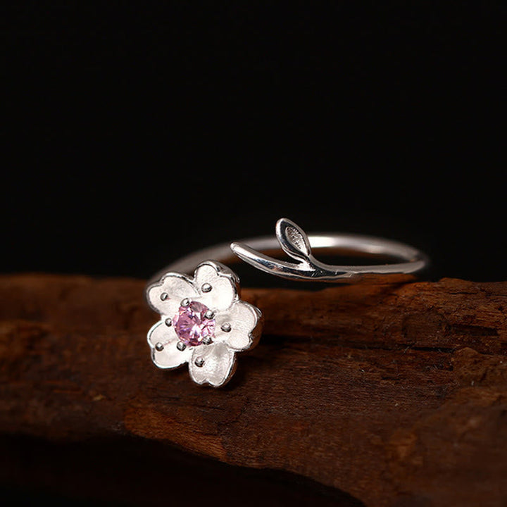 Ring 925 Silber Sakura-Blüte Segen mit rosa Blume Damen Fingerring