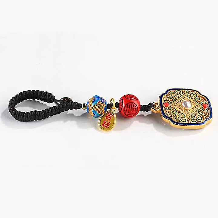 Schlüsselanhänger Fu Ruyi Glücksbringer Cloisonné Perle Zinnober Feng Shui spirituell