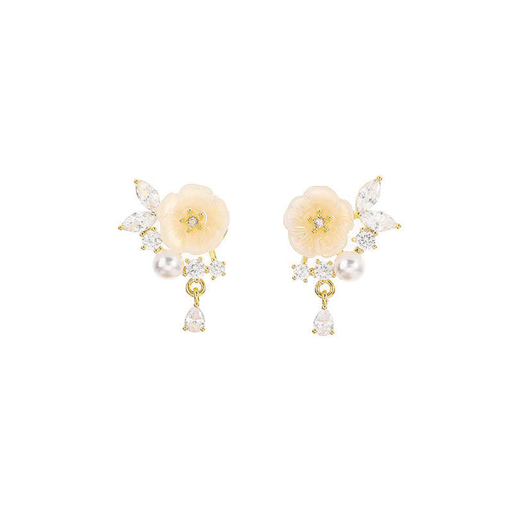Ohrringe Kupfer Weiße Rose Zirkonia Perle Blüte Boho Schmuck