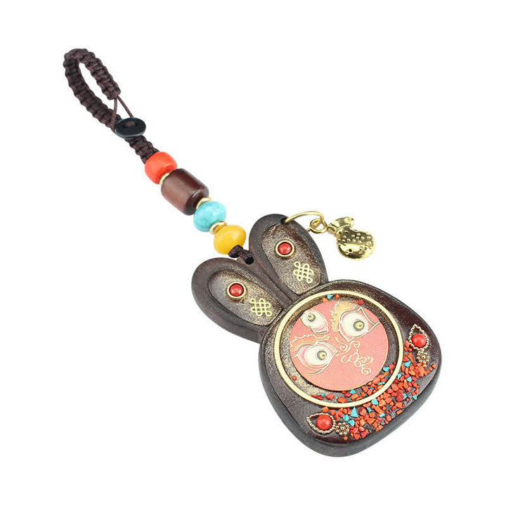 Schlüsselanhänger Ebenholz Thangka Wohlstand Glücksbringer Buddha spirituell Feng Shui Amulett