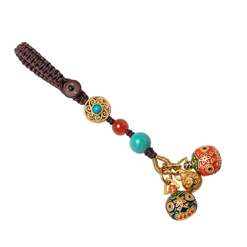 Schlüsselanhänger Goldschluckbestie Cloisonné Perlen Türkis Achat Glücksbringer Wohlstand spirituell