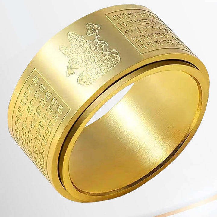 Vergoldeter Ring Titanstahl Tierkreis Herzsutra chinesische Schriftzeichen Ruhe