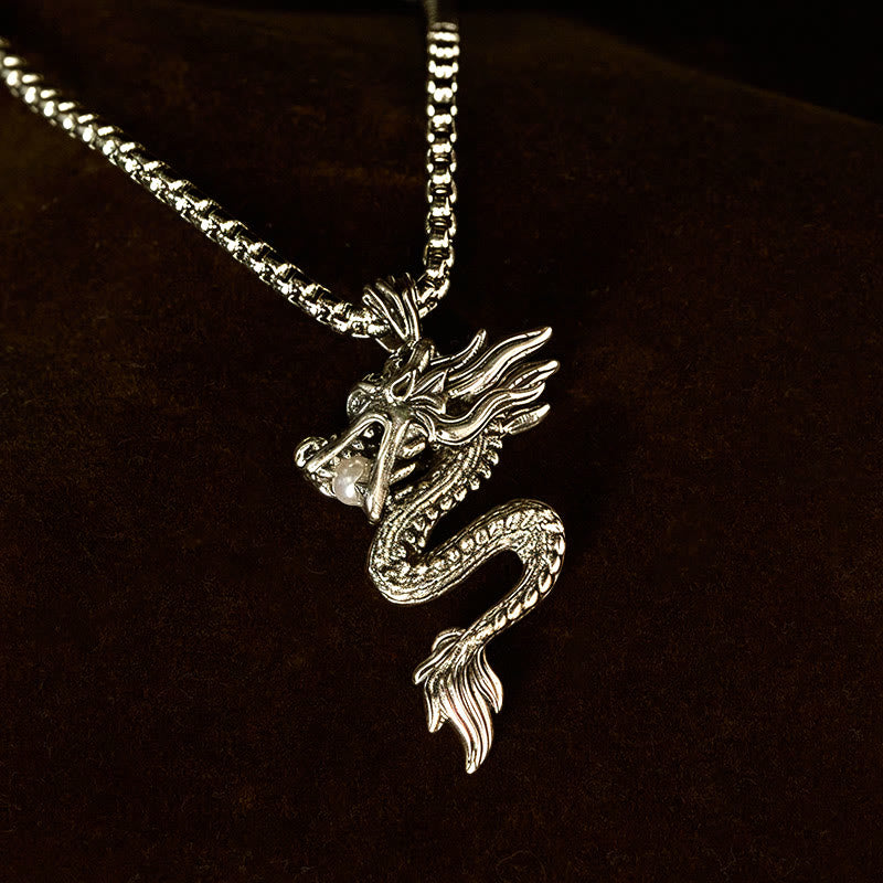 Silberner Drachen-Anhänger Kupfer-Kette Glück Symbol Schmuck
