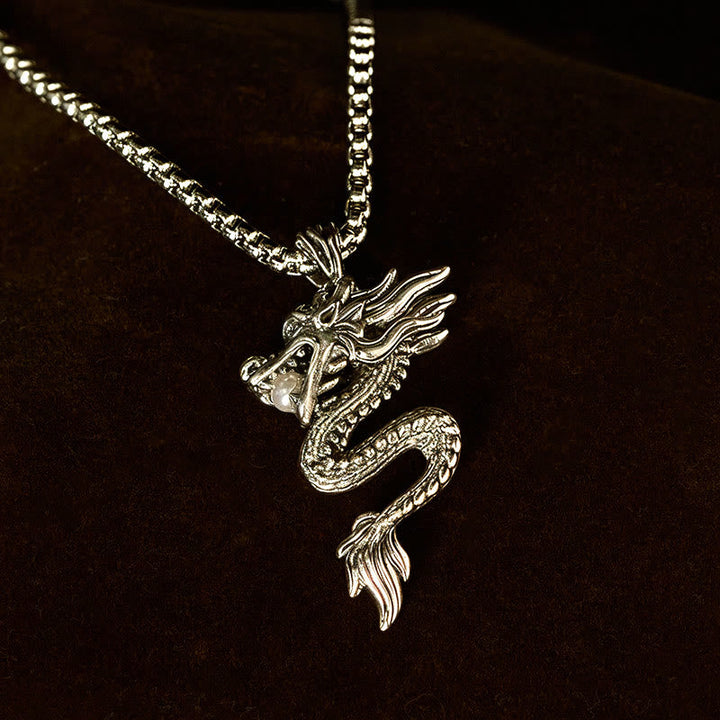 Silberner Drachen-Anhänger Kupfer-Kette Glück Symbol Schmuck