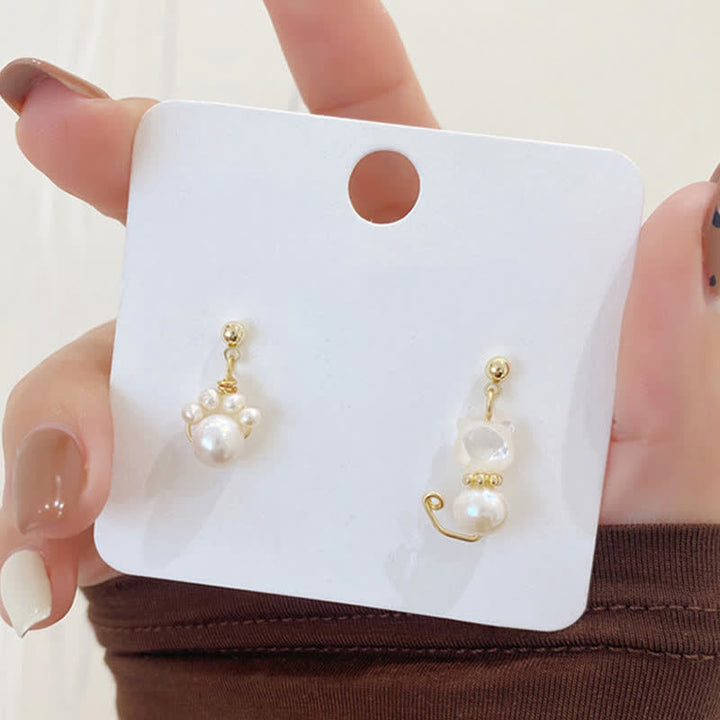 Ohrringe Perle Katzenpfote Gold zierlich Boho Schmuck spirituell Ohrhänger