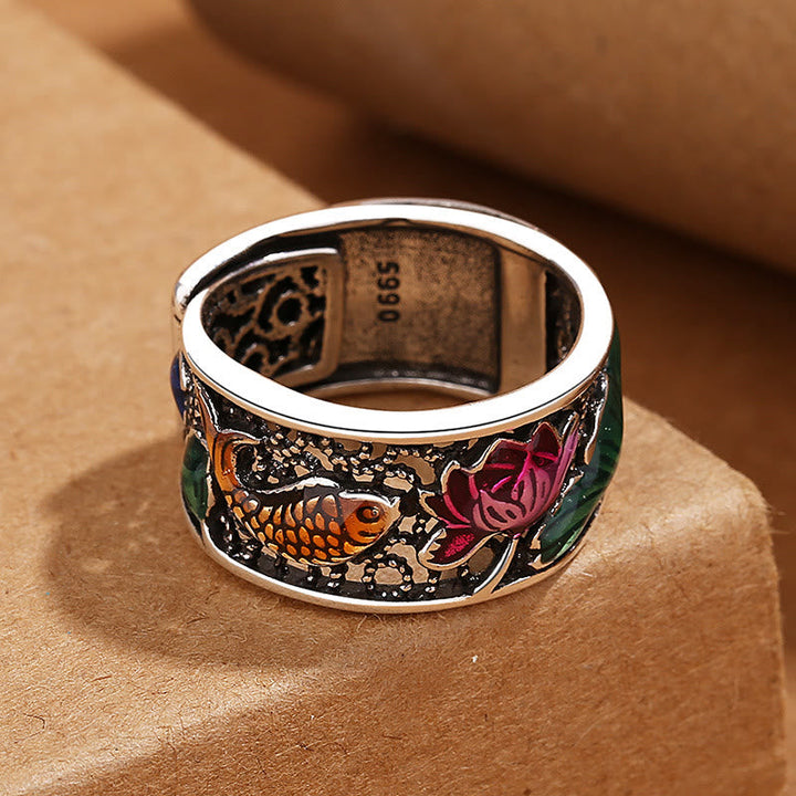 Koi Fisch Ring Lotus Herzsutra Glück Schutz Feng Shui