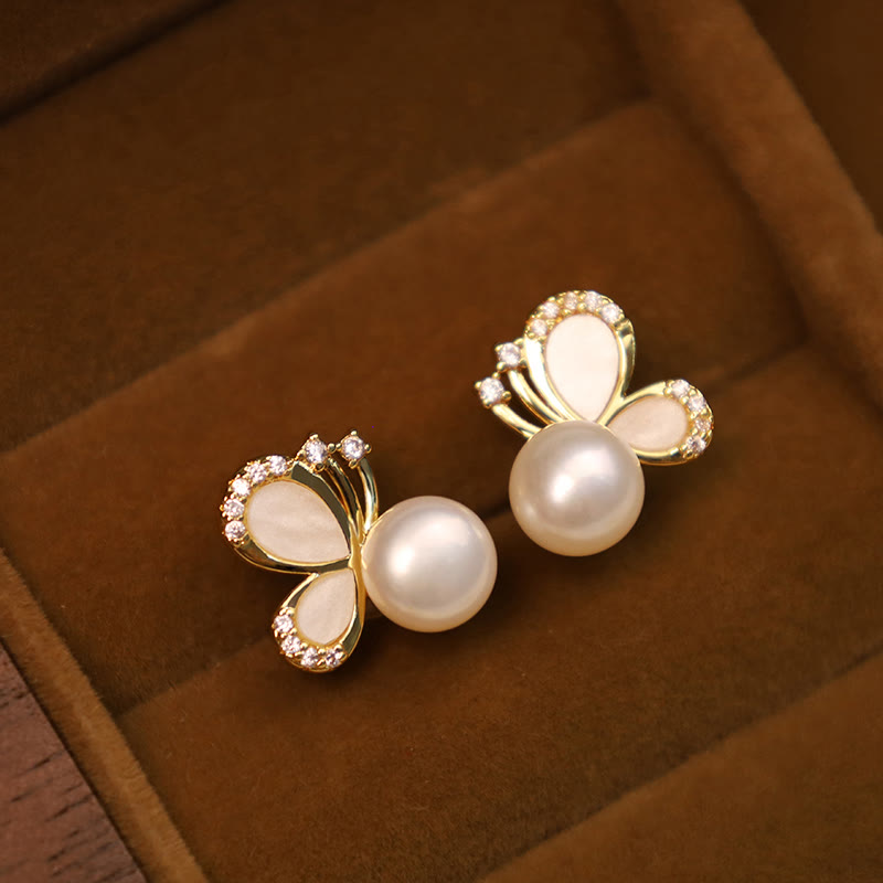 Ohrringe Perle Schmetterling gold elegant Schmuck Boho zarte Ohrstecker