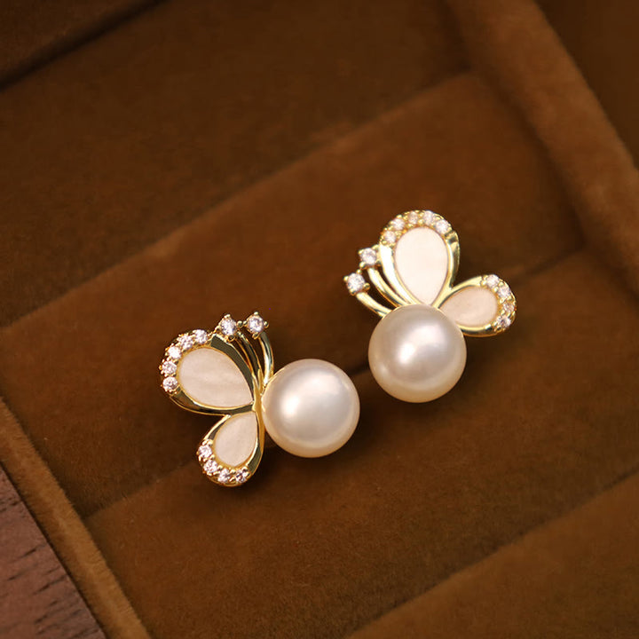 Ohrringe Perle Schmetterling gold elegant Schmuck Boho zarte Ohrstecker