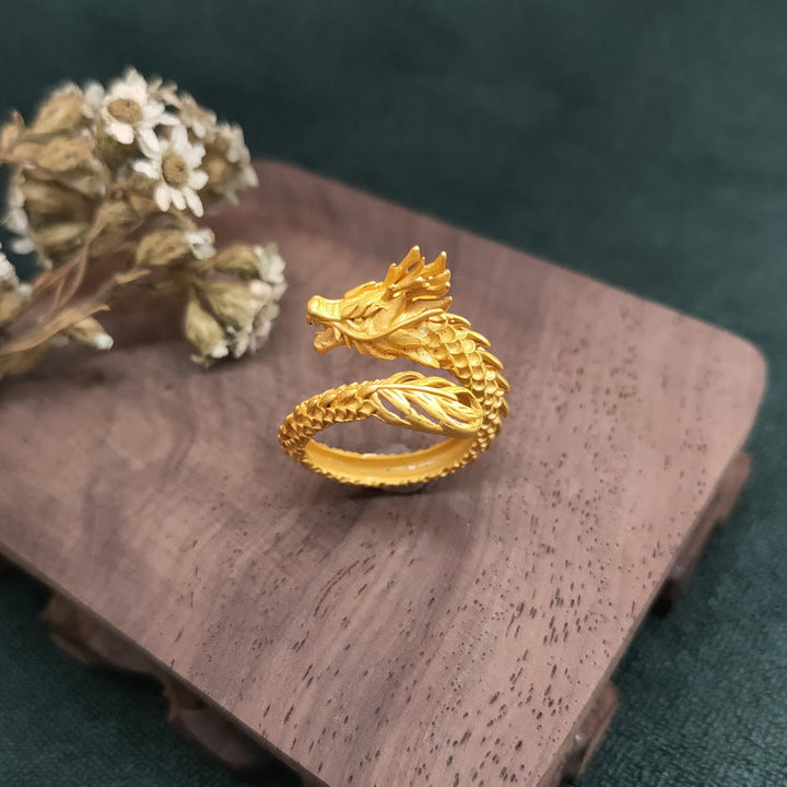 Goldener Drachen Ring Kupfer Erfolg Stärke Fengshui Glück