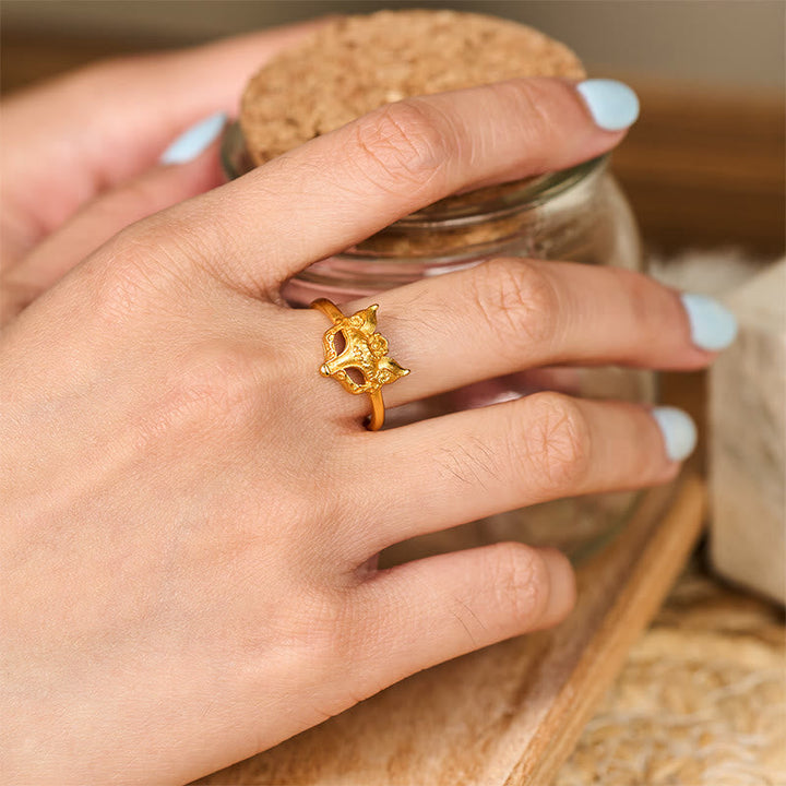Pixiu Ring Vergoldetes Messing Fuchsmaske getragen Glück Feng Shui Schutz