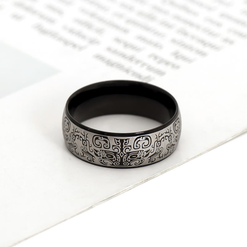 Ring Titanstahl Taotie – Glück & Wohlstand