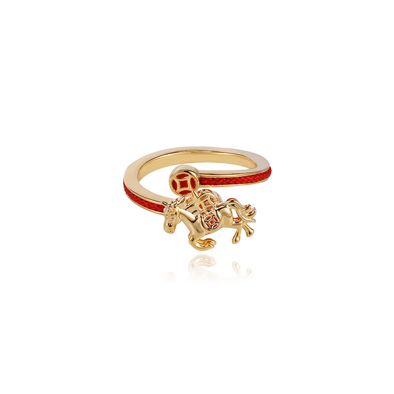 Ring Kupfer Rote Schnur Pferdjahr Balance Fengshui Schutz Glück