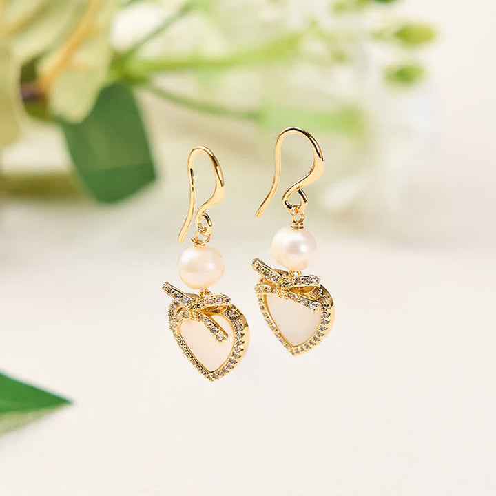 Ohrringe Kupfer Perle Herz goldfarben Boho Schmuck eleganter Ohrhänger spirituell