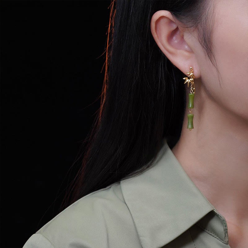 Ohrringe Peridot Bambus Glück Wachstum getragen Boho Schmuck spirituell Ohrhänger gold