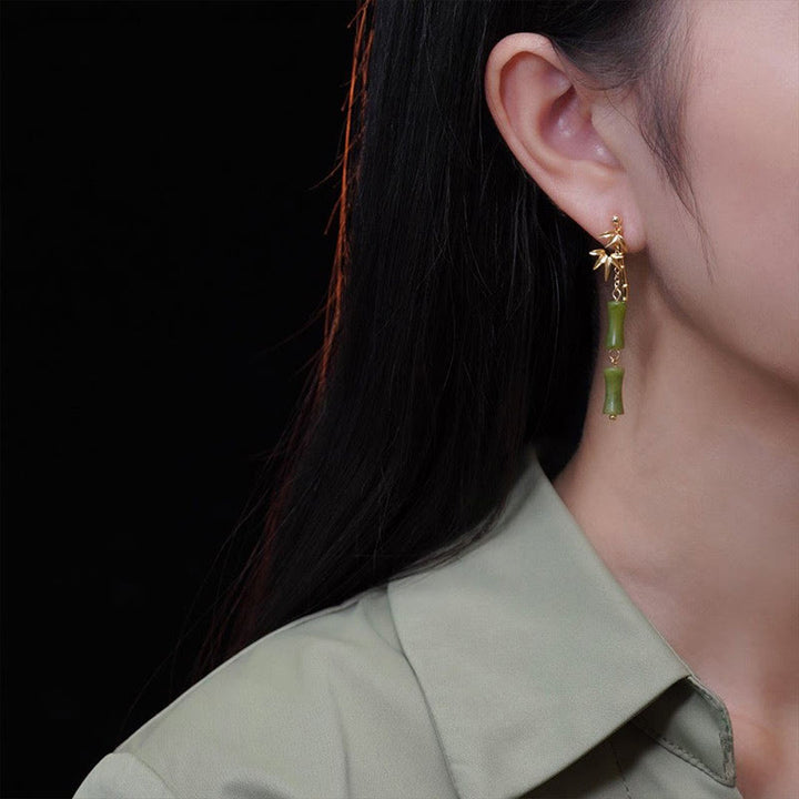 Ohrringe Peridot Bambus Glück Wachstum getragen Boho Schmuck spirituell Ohrhänger gold