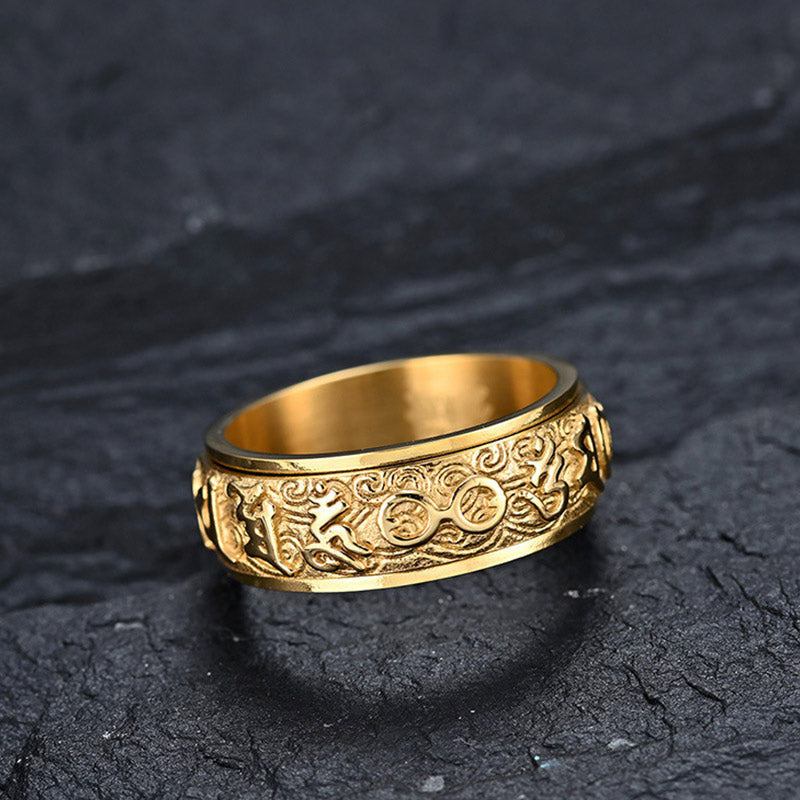 Ring Titanstahl Sechs Wahrheitsworte Balance Ruhe Mantra graviert