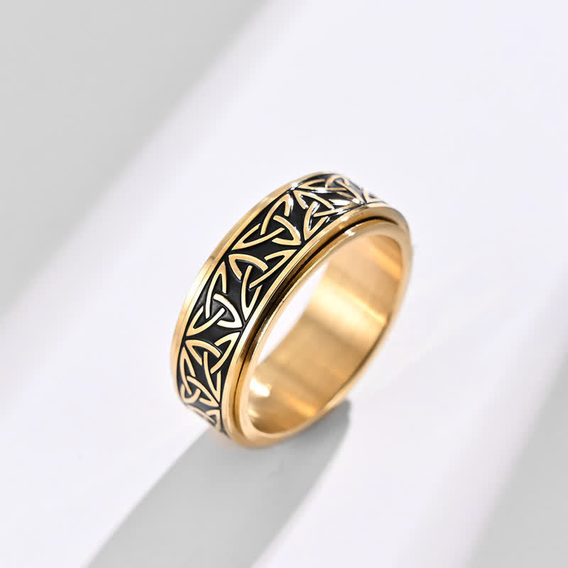 Goldener Ring Titanstahl Triquetra Muster keltisch Ruhe Schutz Fingerring