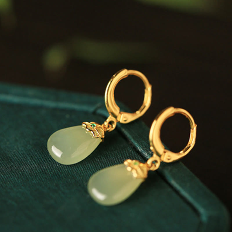Ohrringe Grüner Chalcedon Tropfen – Stärke Gold Boho Schmuck spirituell
