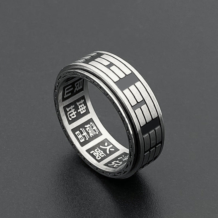 Titanstahl Ring mit Bagua Yin Yang Design Balance Schutz Harmonie
