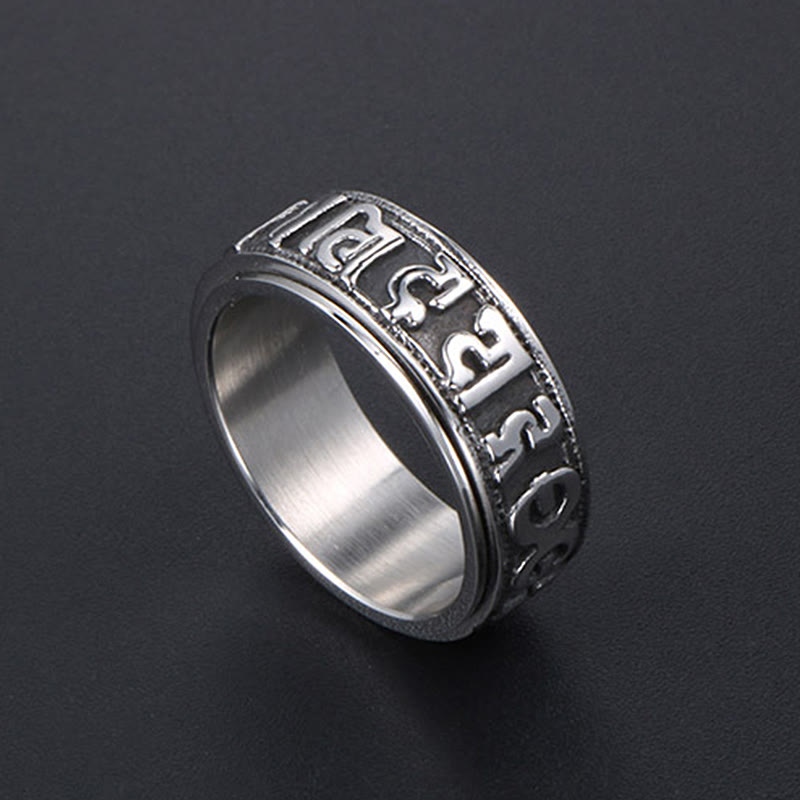 Ring Titanstahl Om Mani Padme Hum Balance Silber Schutz Spirituell Energie