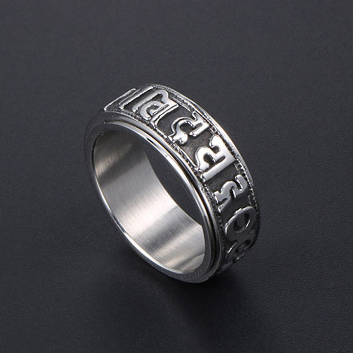Ring Titanstahl Om Mani Padme Hum Balance Silber Schutz Spirituell Energie