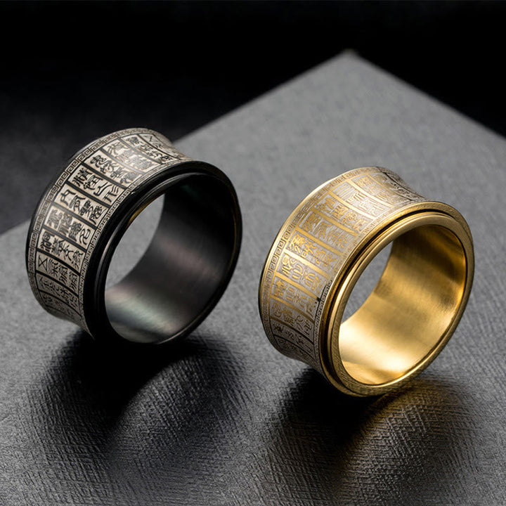Mantra Ring Titanstahl Mantra Siegel Balance Glück Schutz