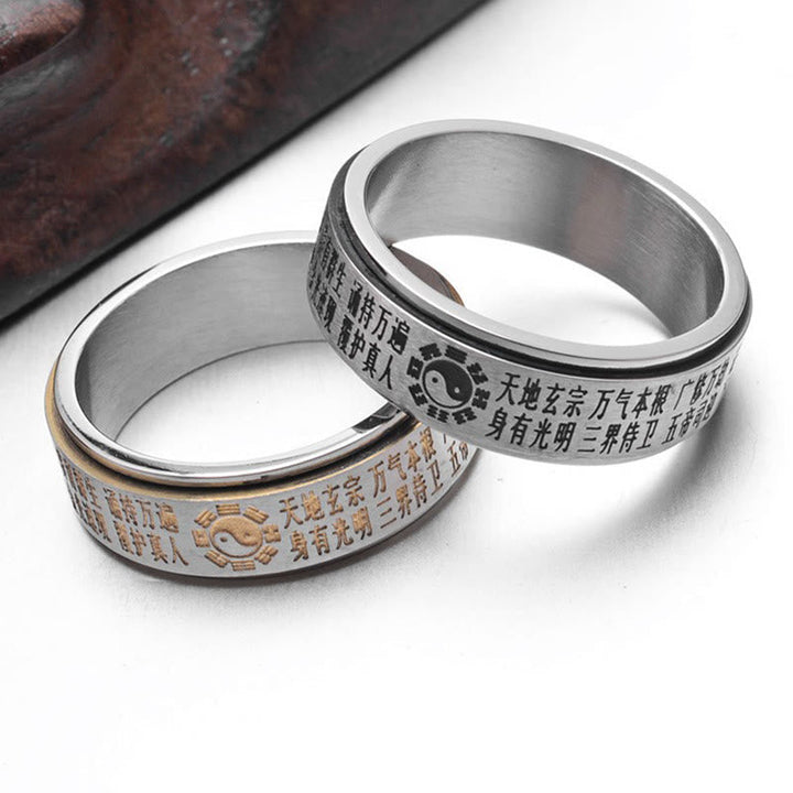 Titanstahl Ring mit Yin Yang Bagua Gravur Fengshui Balance Unisex