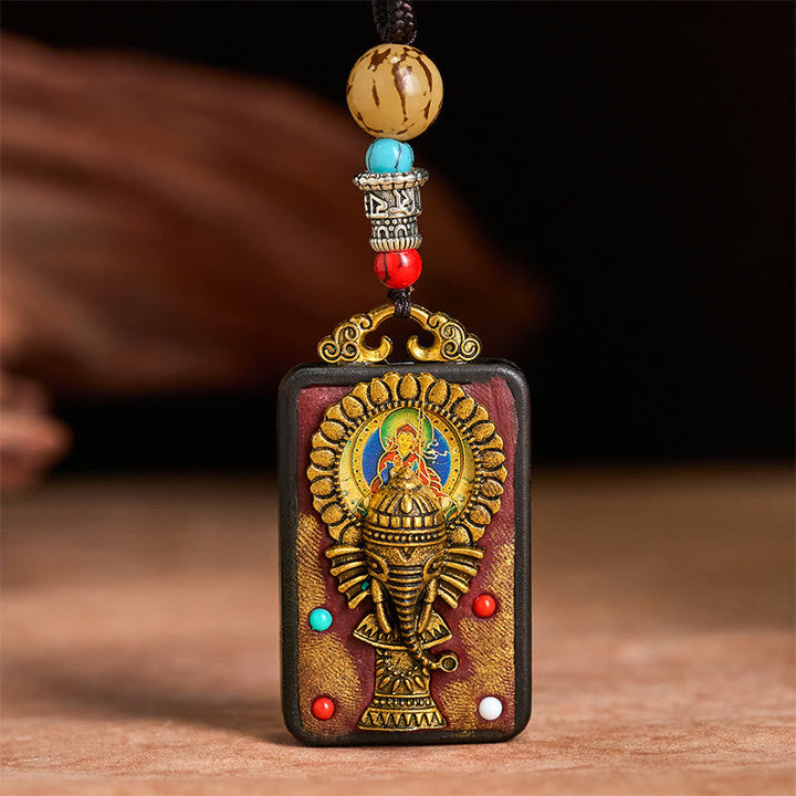 Tibetische Kette Ebenholz Ganesha Anhänger bunte Beads Friedenssymbol
