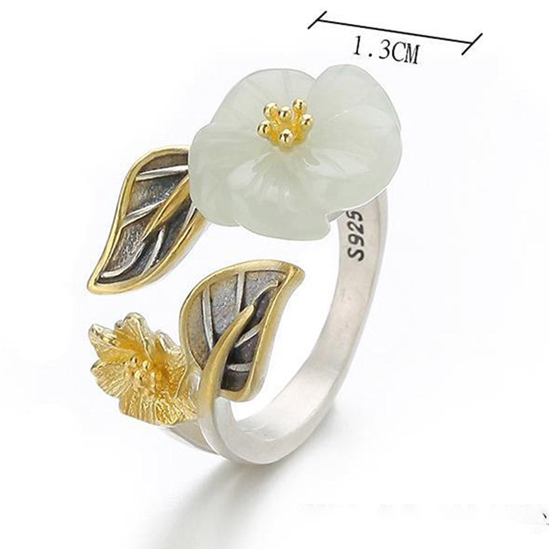 Weiße Jade Ring Pflaumenblüte Silber Glück Schutz Fengshui