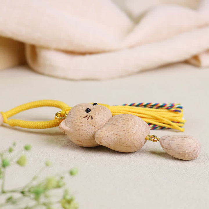 Schlüsselanhänger Glückskatze Buche – Glück Holz Anhänger spirituell Geschenk
