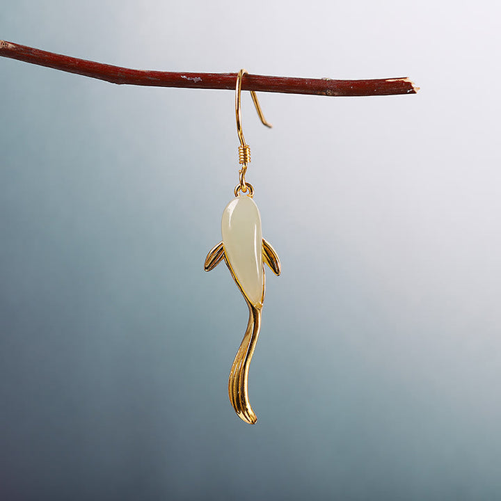 Ohrringe Jade Fisch Glück Gold hängend Boho Schmuck spirituell Ohrhänger