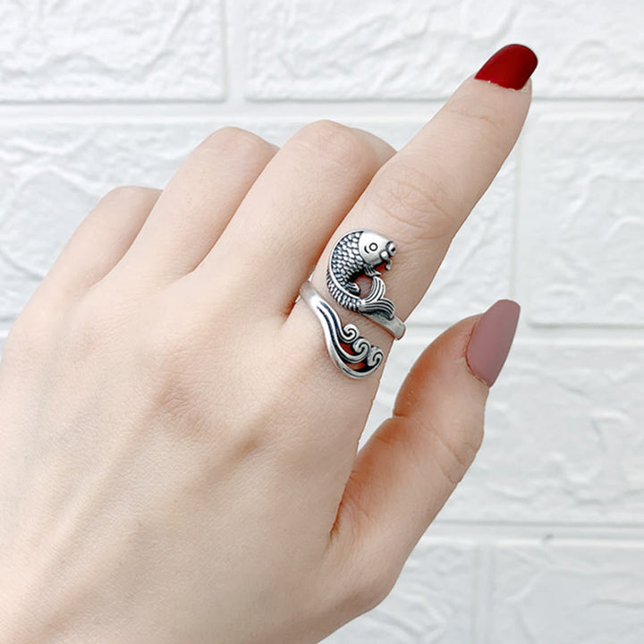 Ring 925 Silber Koi Fisch getragen Hand Glück Wohlstand