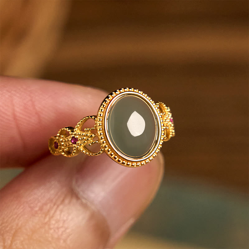 Ring 925 Silber Jade – Glück ovaler Stein Fengshui Amulett