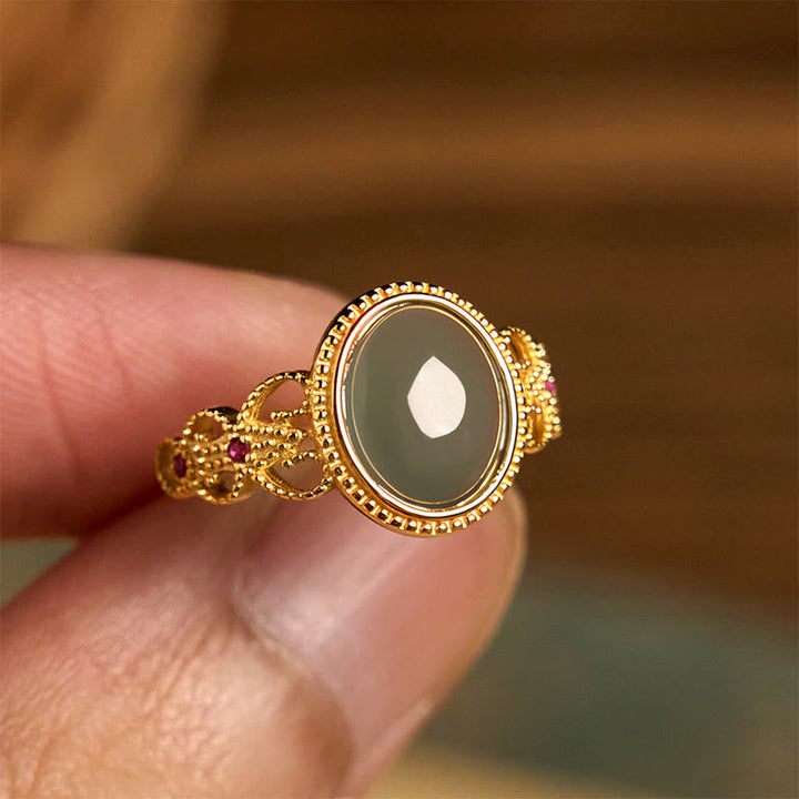 Ring 925 Silber Jade – Glück ovaler Stein Fengshui Amulett