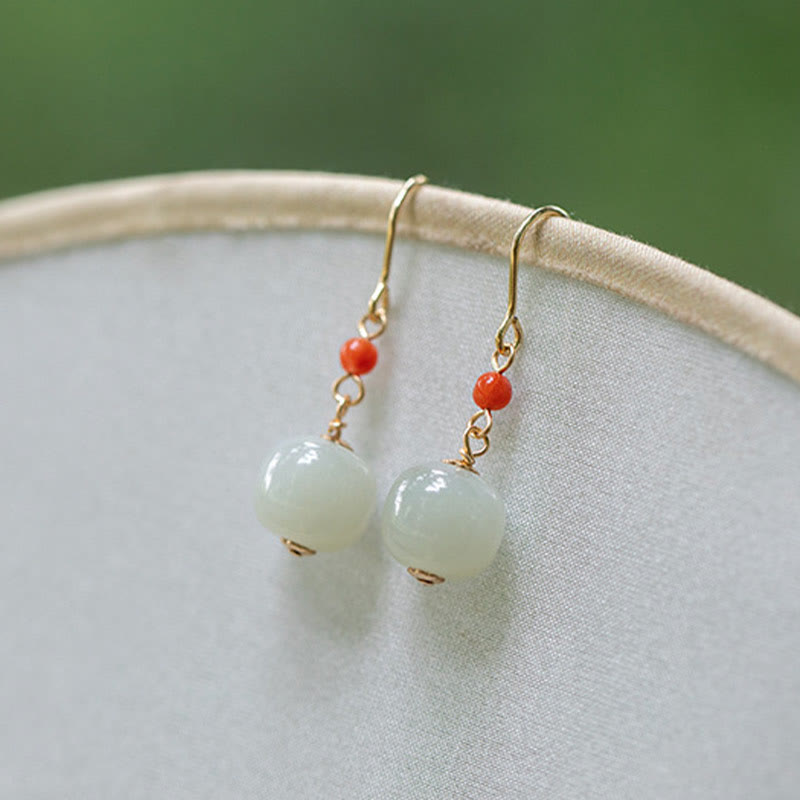 Ohrringe Hetian-Jade Roter Achat – Glück Boho Schmuck spirituell Ohrhänger