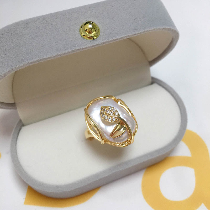 Goldring mit Perle Blüte Glück Wohlstand Fengshui Schmuck