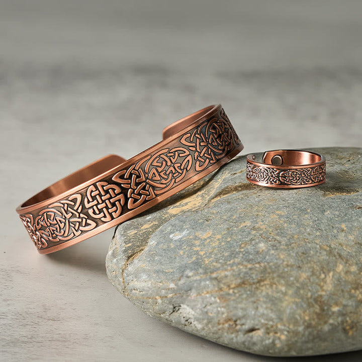 Kupfer Ring Linienmuster keltischer Knoten Design Glück Schutz Fingerring