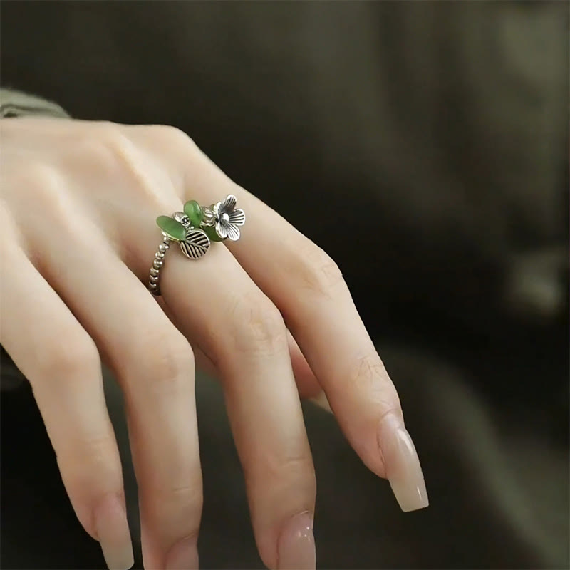 Ring Kupfer Blumenmuster Jade getragen Fengshui Glück Harmonie