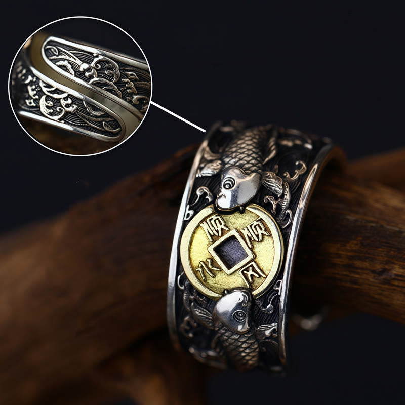 Ring 925 Silber mit Dragon und Kupfermünze Glück Wohlstand Fengshui